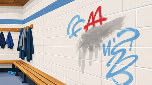 Kritzeleien an einer Wand in einer Umkleidekabine