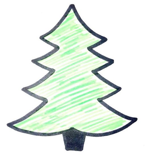 Das Bild zeigt einen gemalten Tannenbaum