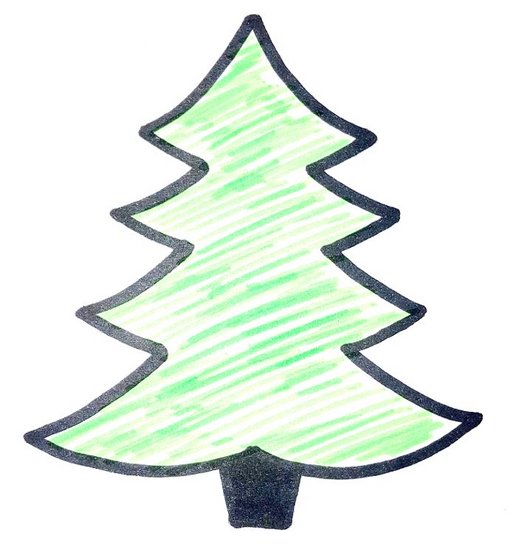 Das Bild zeigt einen gemalten Tannenbaum