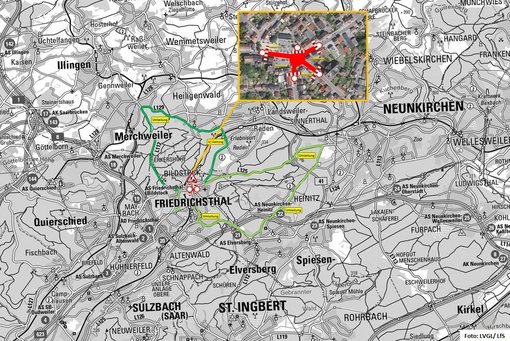 Bild zeigt einen Kartenausschnitt um die Baustelle mit Umleitung