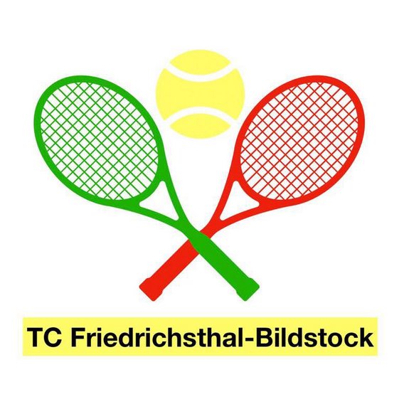 Vereinslogo mit zwei Tennisschlägern, einem Tennisball in grün, gelb, rot