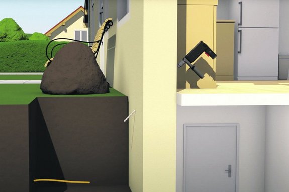 Verlegung Glasfaser durch Hauswand per Bohrmaschine