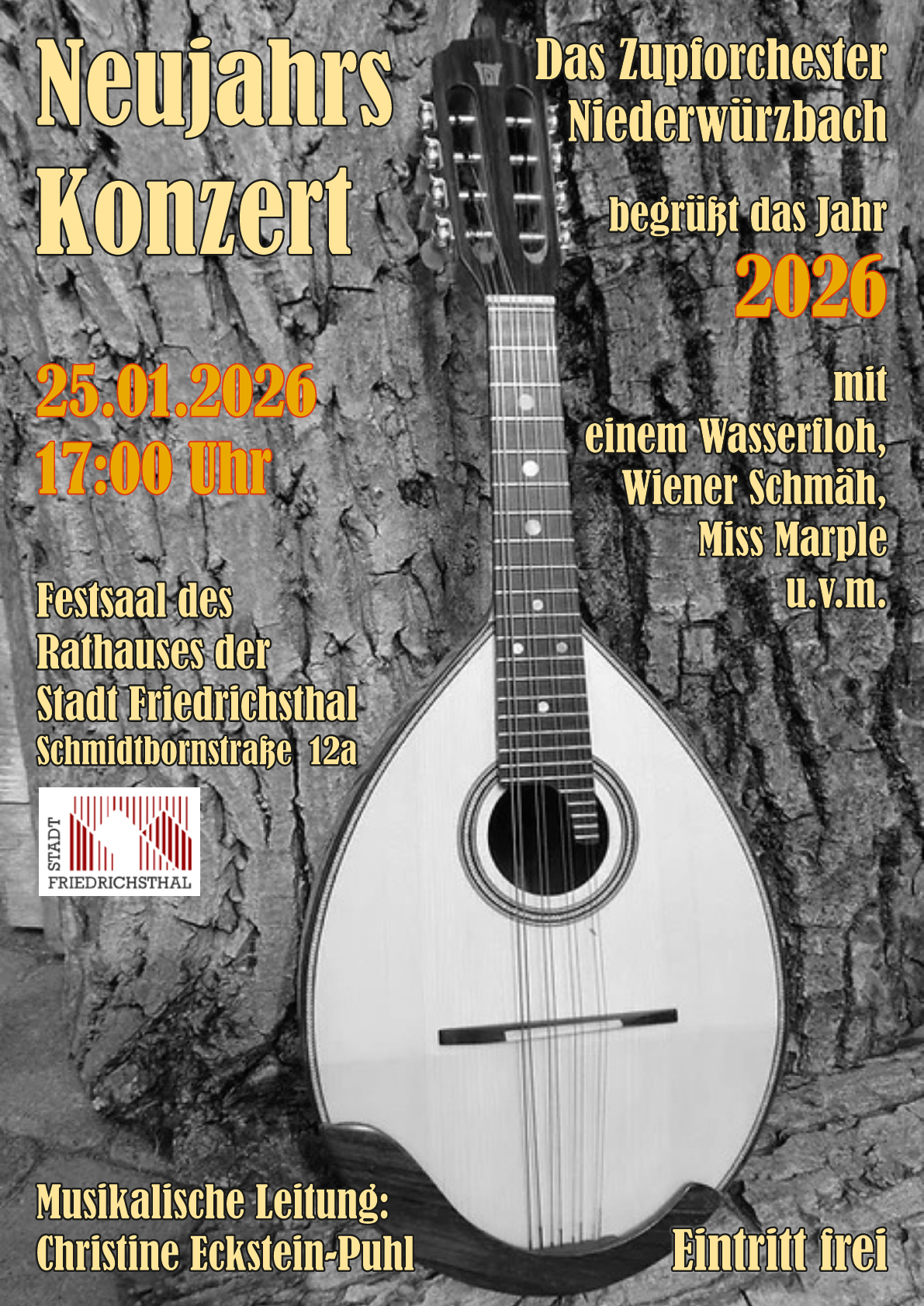 Mandoline ist gegen einen Baum gelehnt