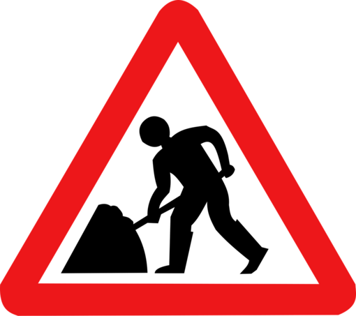 Verkehrsschild mit Person beim Schaufeln