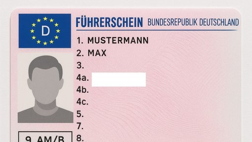 Grafik eines Deutschen Führerscheins mit anonymer Person und dem Namen: Mustermann Max