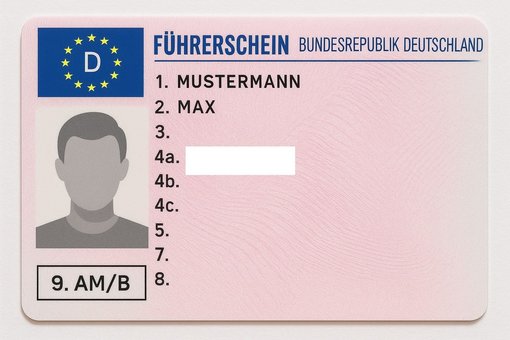 Grafik eines Deutschen Führerscheins mit anonymer Person und dem Namen: Mustermann Max